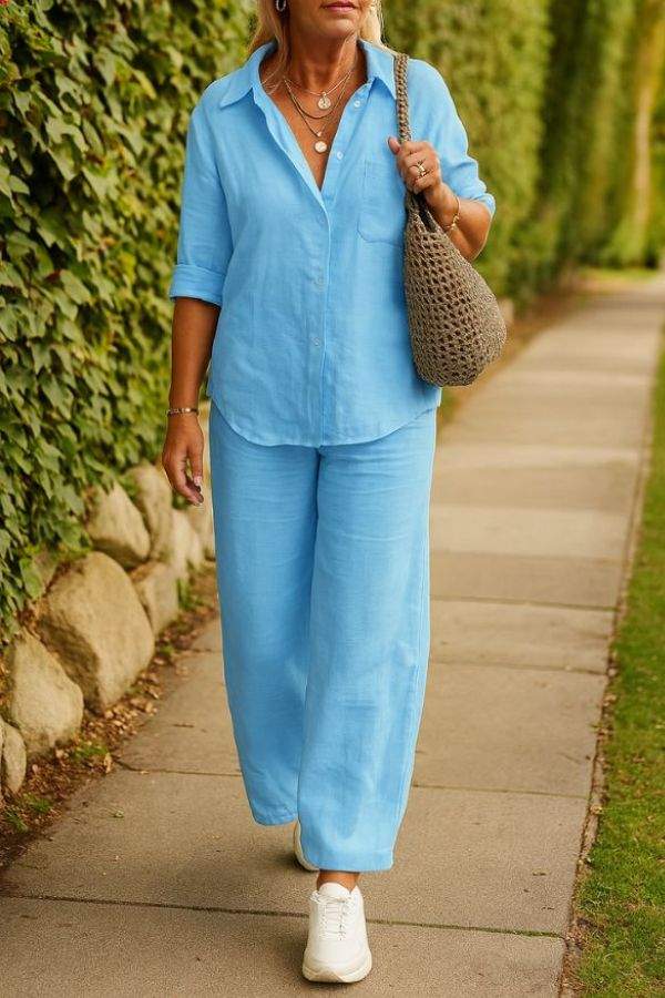 Relaxed Shirt &amp; Trousers Two-Piece Set