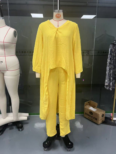 V-Neck Two-Piece Pants Set