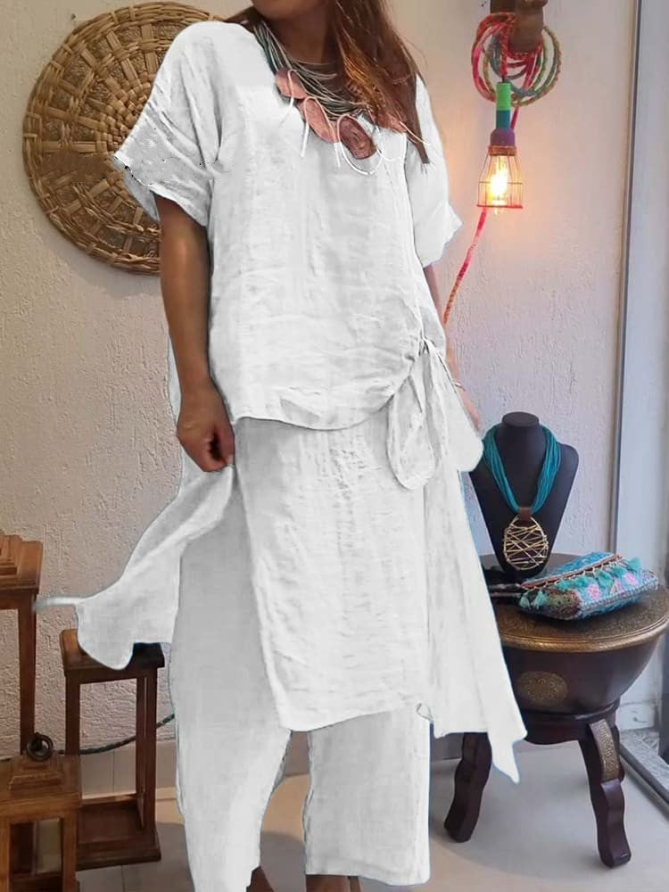 Cotton and Linen Casual Two-Piece Pants Set