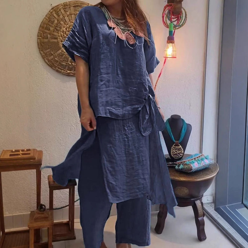 Cotton and Linen Casual Two-Piece Pants Set