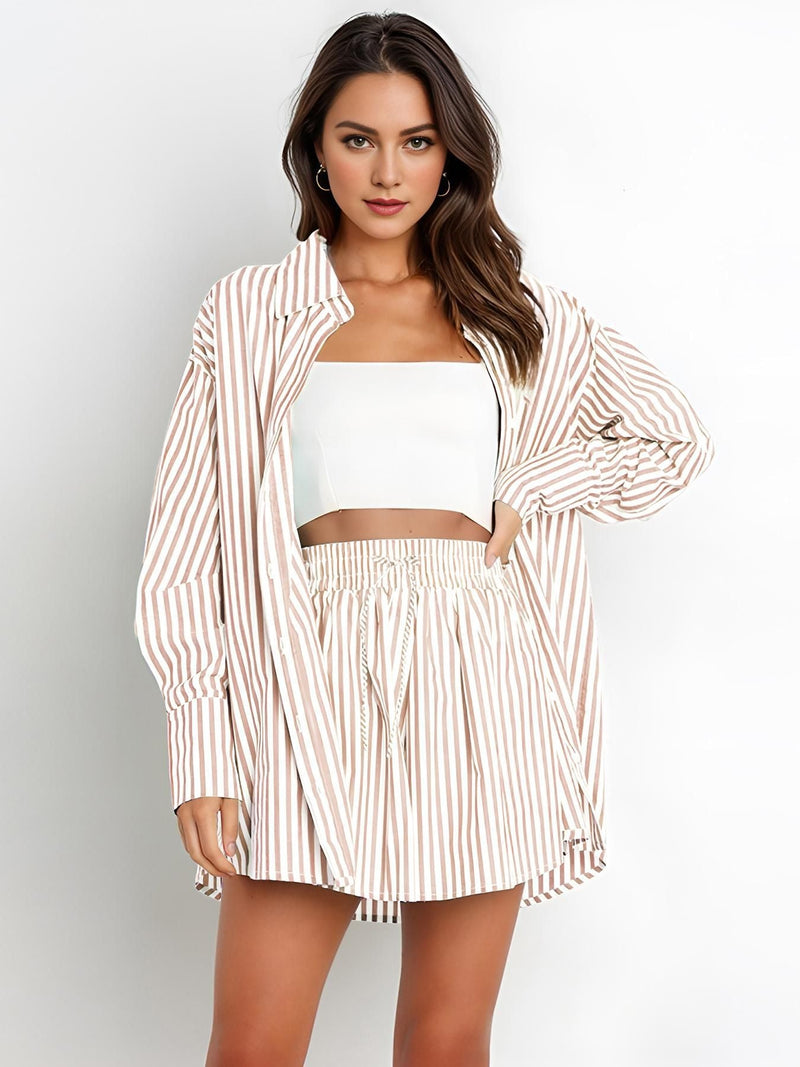 Striped Long-Sleeve Two-Piece Business Casual Set