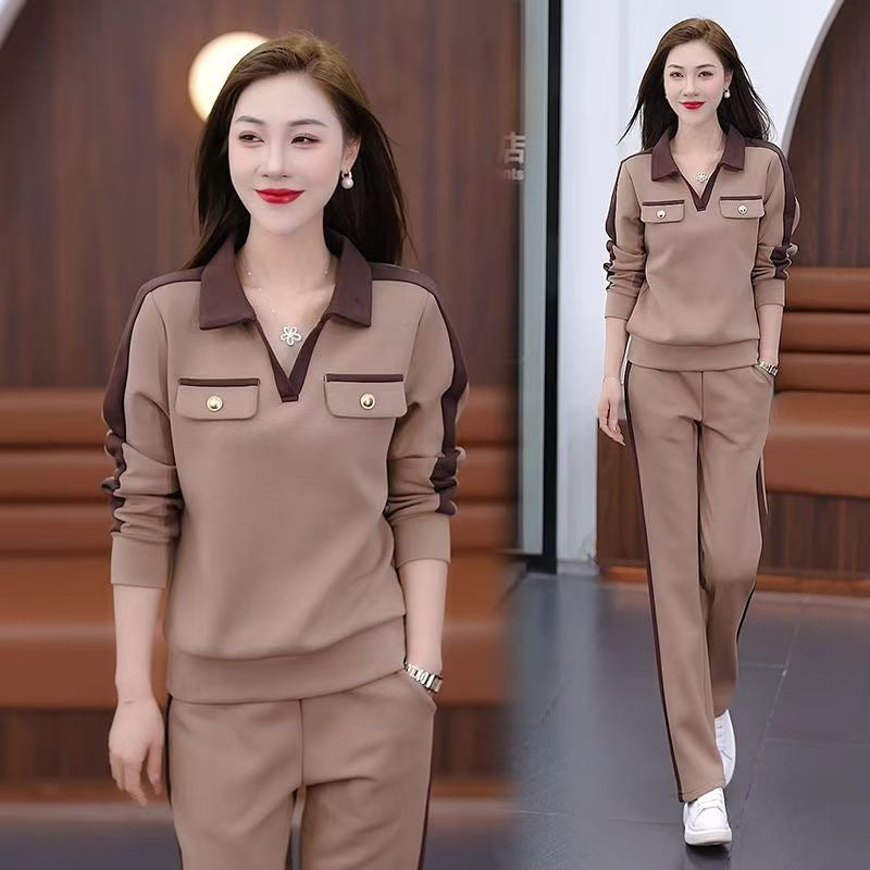 Slimming Casual Long-Sleeved Sweatshirt Two-Piece Set