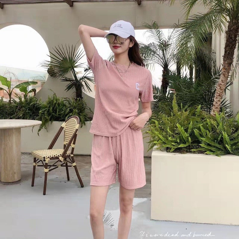 Chiba Pleated Embroidered Two-Piece Loungewear Set