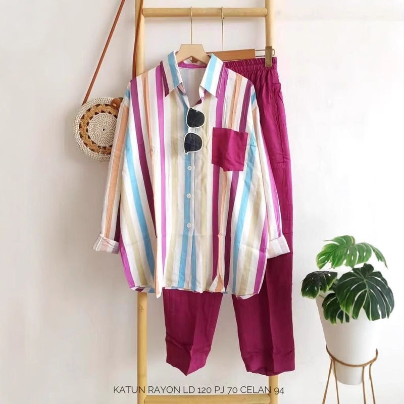 Striped Long Sleeve Two-Piece Set