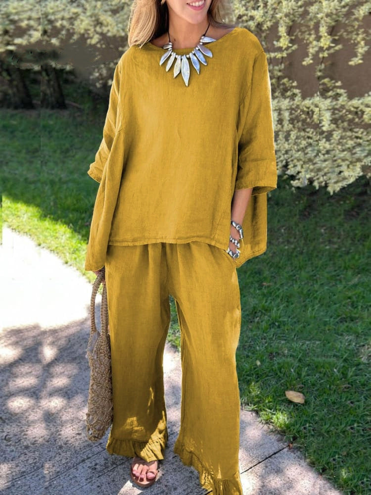Cotton and Linen Casual Two-Piece Set