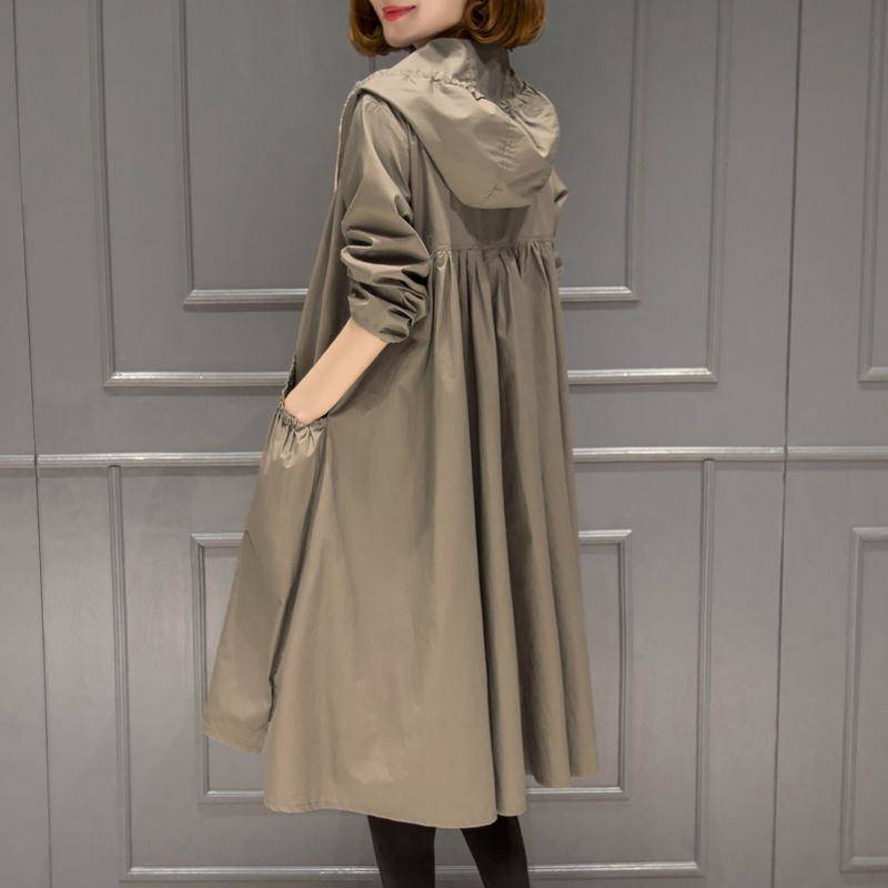 Korean Hooded Mid-Length Over-the-Knee Trench Coat