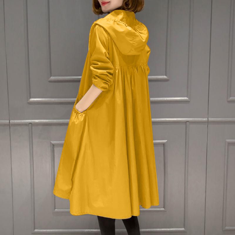 Korean Hooded Mid-Length Over-the-Knee Trench Coat