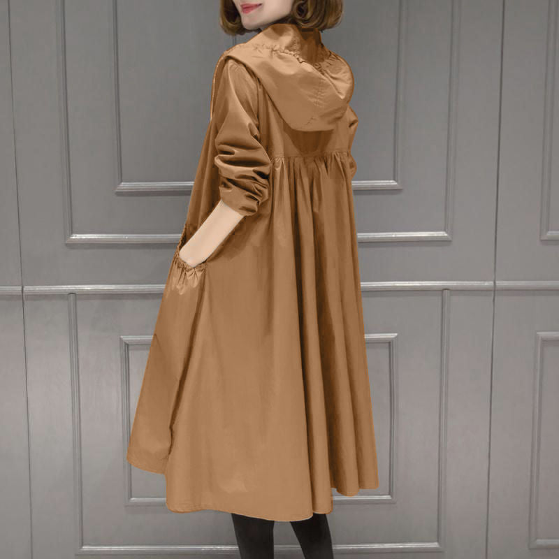 Korean Hooded Mid-Length Over-the-Knee Trench Coat
