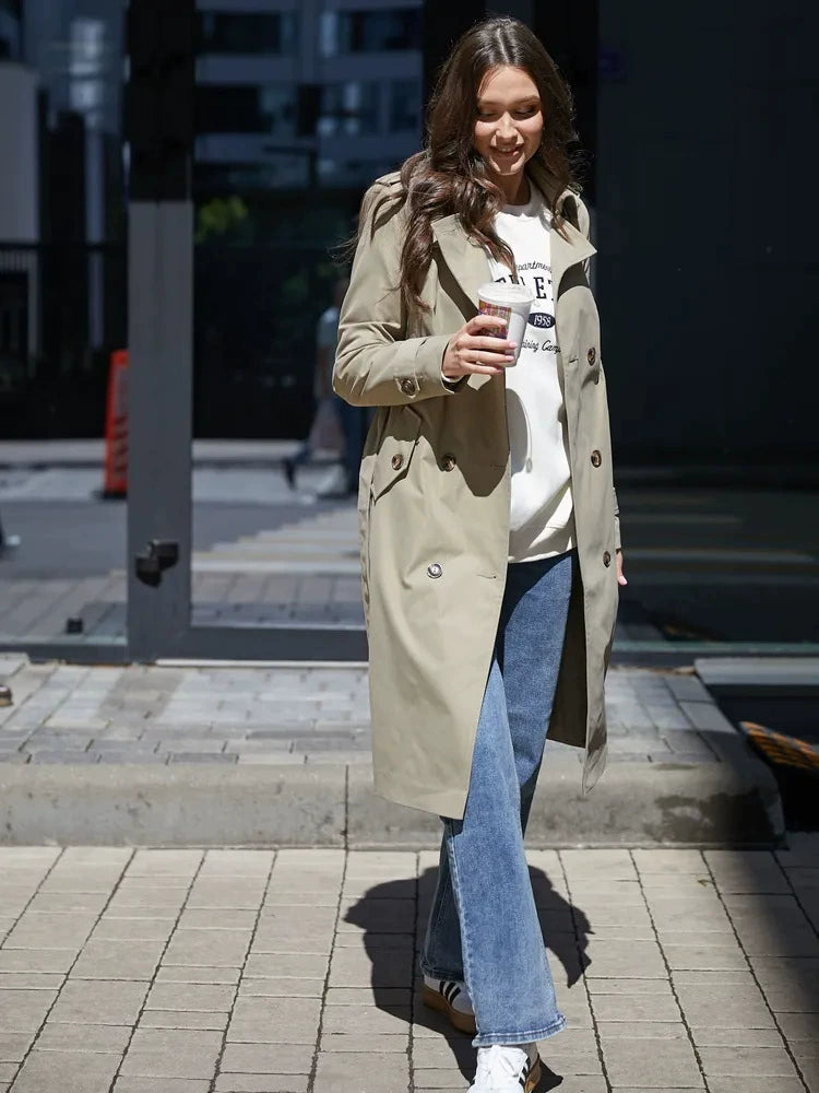 Classic Double-Breasted Belted Trench Coat