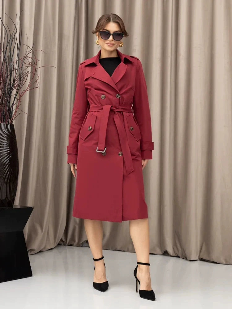 Classic Double-Breasted Belted Trench Coat