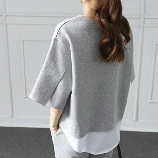 Casual Two-Piece Split Top and Cropped Pants Set