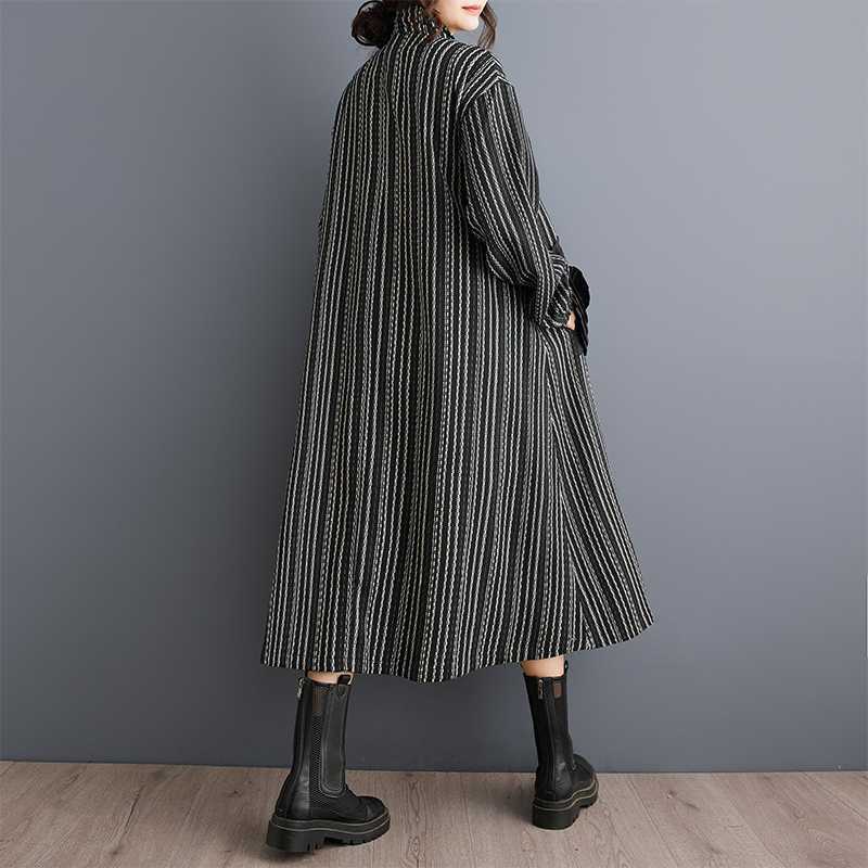 Plus Size Striped Heavy Embroidery Flared Dress