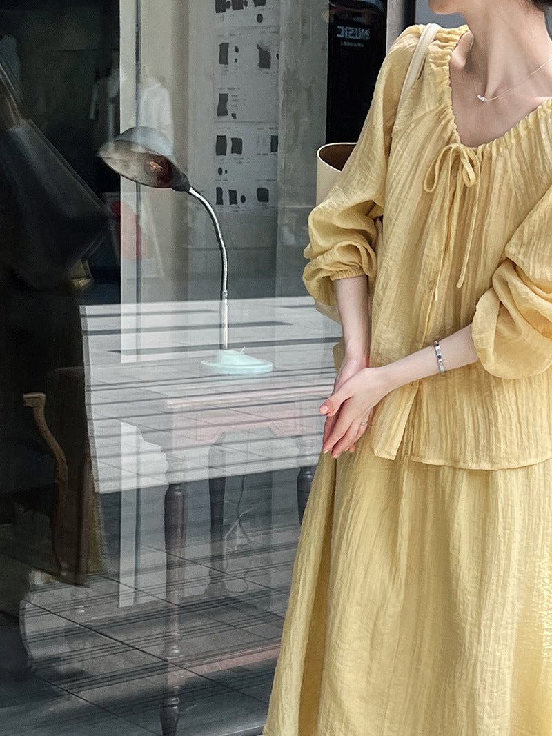 Deerxi Drawstring Ruched Sun-Protection Shirt and Skirt Set