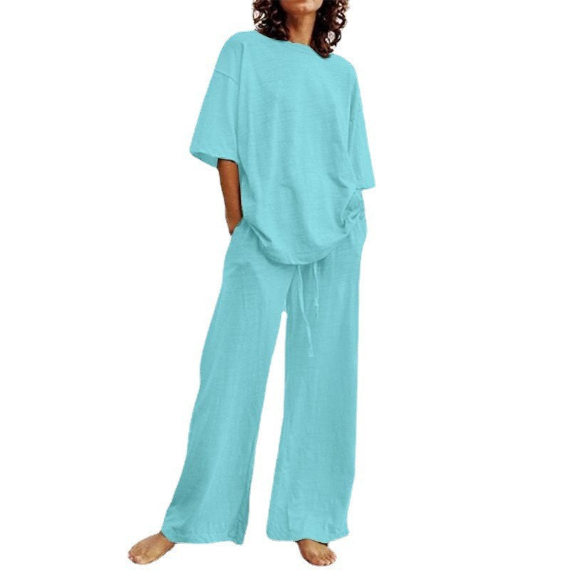 Belted Pocket 2-Piece Casual Top and Wide-Leg Pants Set