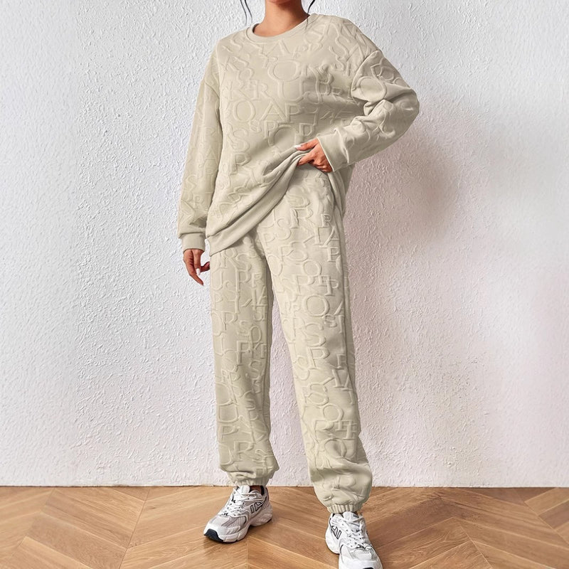 Ribbed Jacquard Casual Two-Piece Set