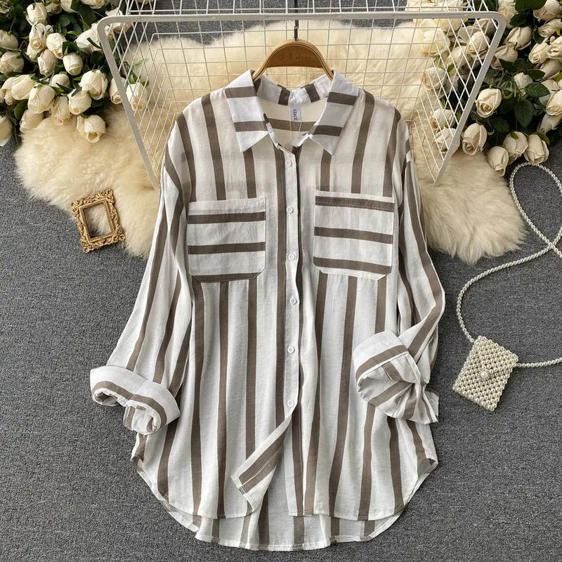 Mid-length Vertical Stripe Multicolor Shirt Jacket