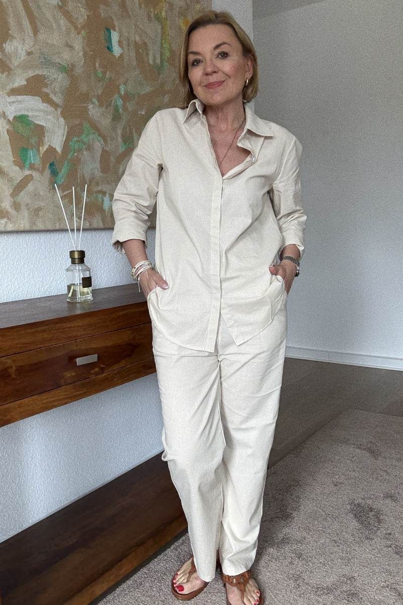 Oversized 100% Cotton Shirt and Wide-Leg Pants Co-ord Set