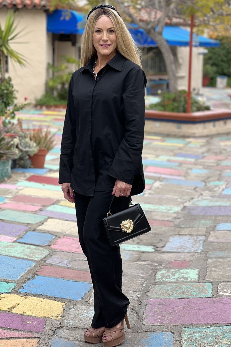 Oversized 100% Cotton Shirt and Wide-Leg Pants Co-ord Set