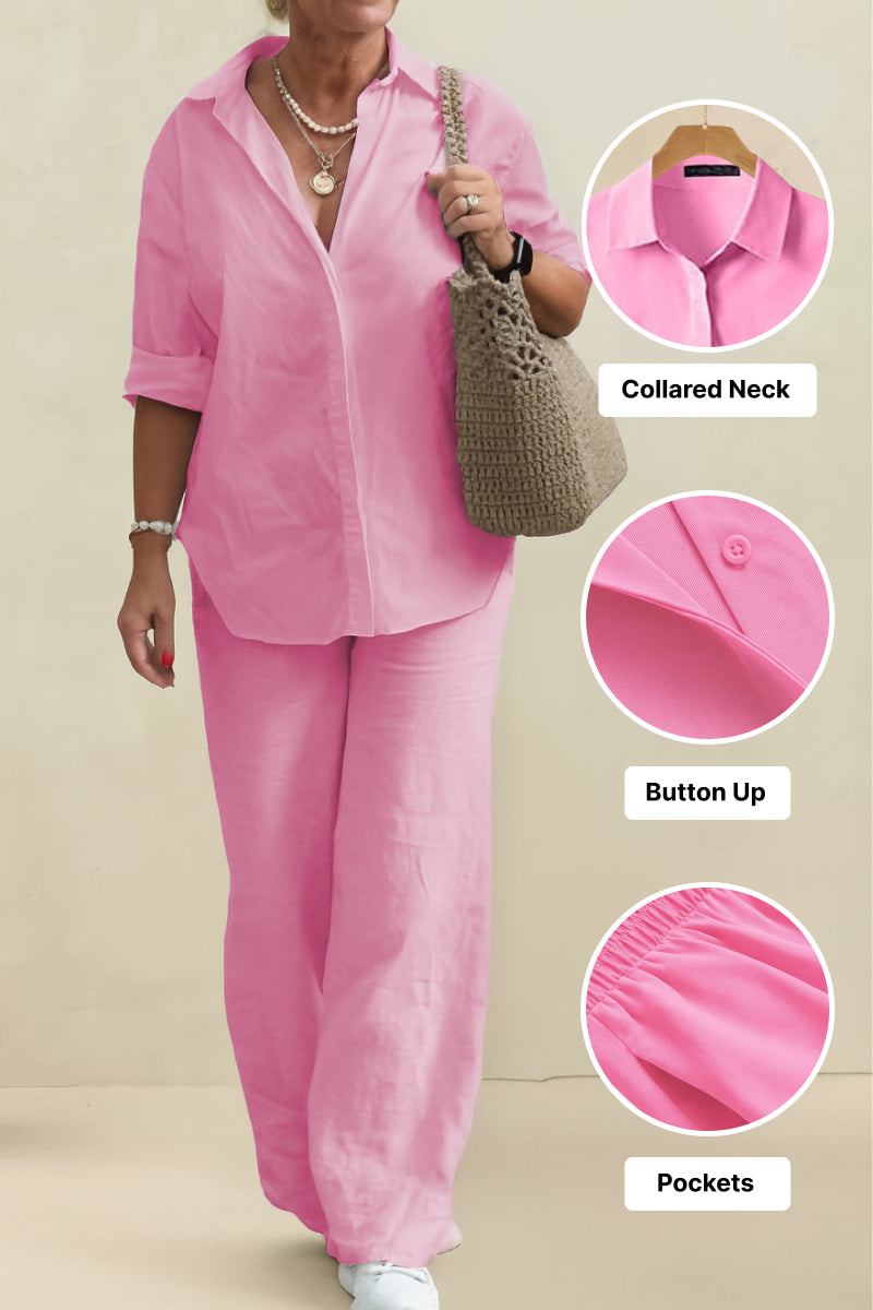 Oversized 100% Cotton Shirt and Wide-Leg Pants Co-ord Set