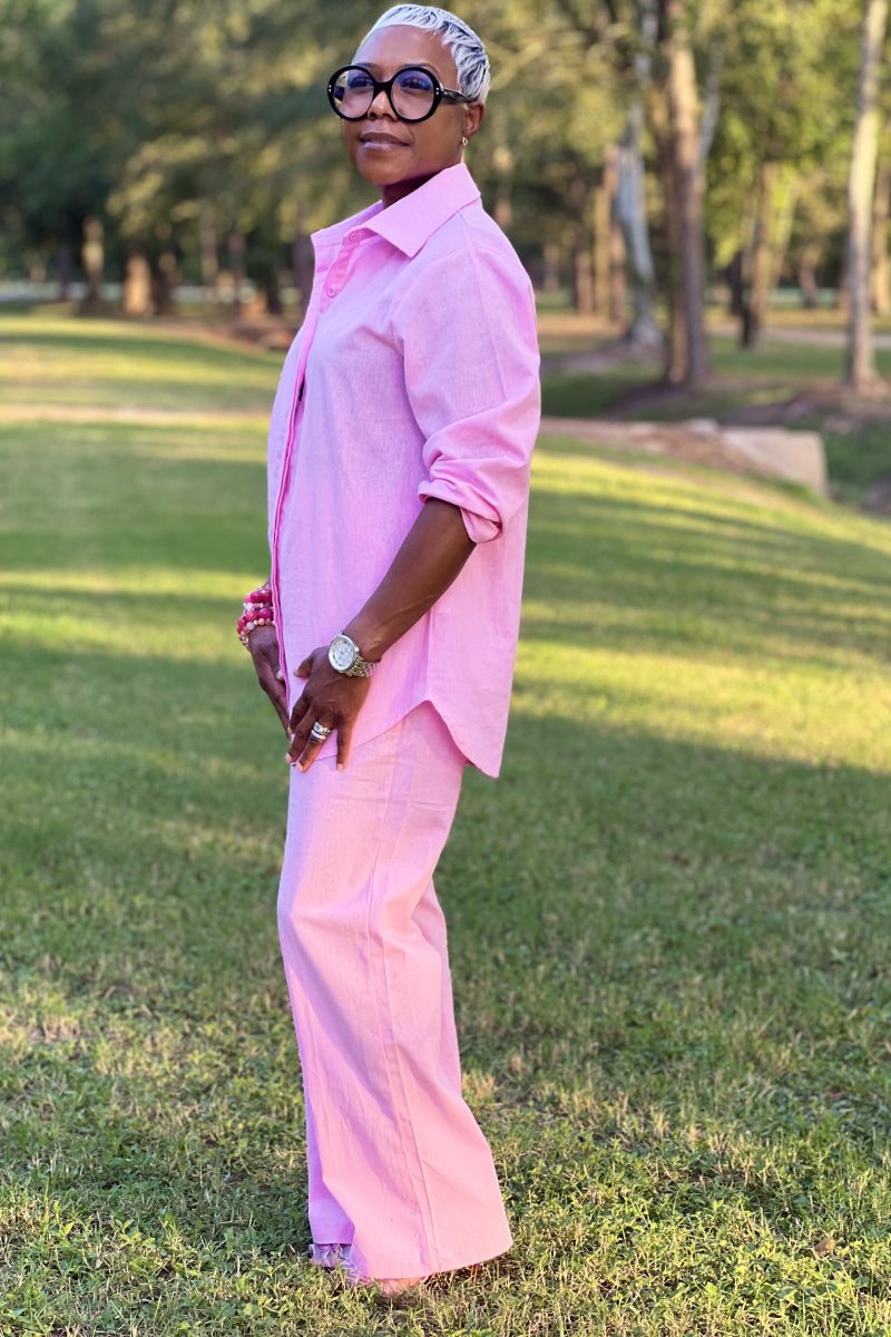 Oversized 100% Cotton Shirt and Wide-Leg Pants Co-ord Set