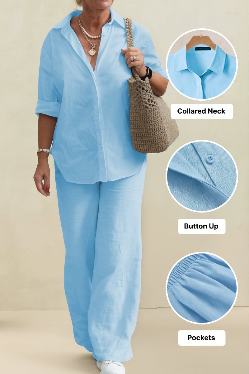 Oversized 100% Cotton Shirt and Wide-Leg Pants Co-ord Set