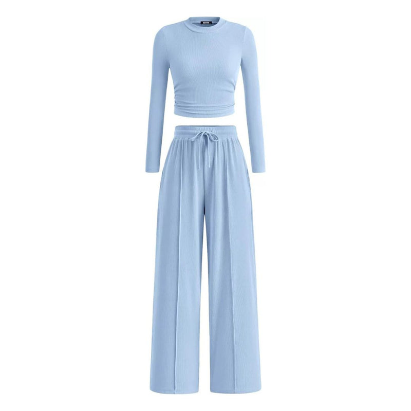 Ribbed Cropped Top and Wide-Leg Pants Set