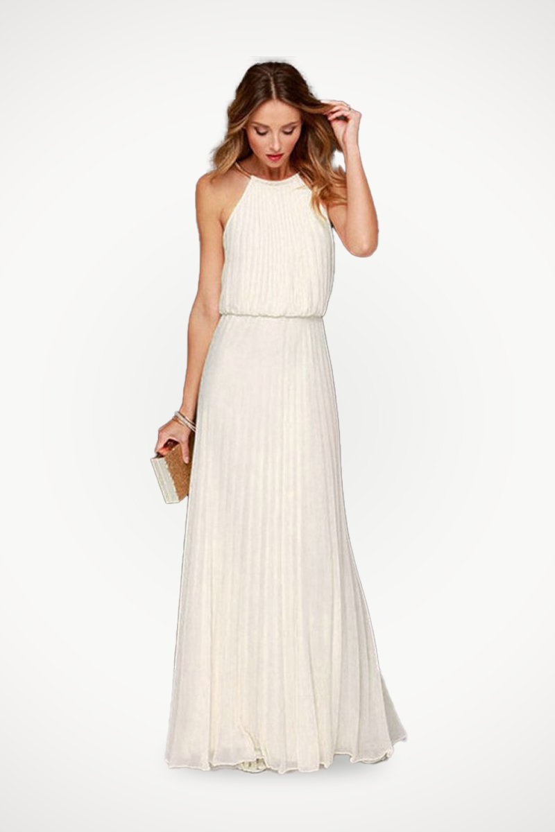 Sleeveless Belted Maxi Pleated Dress