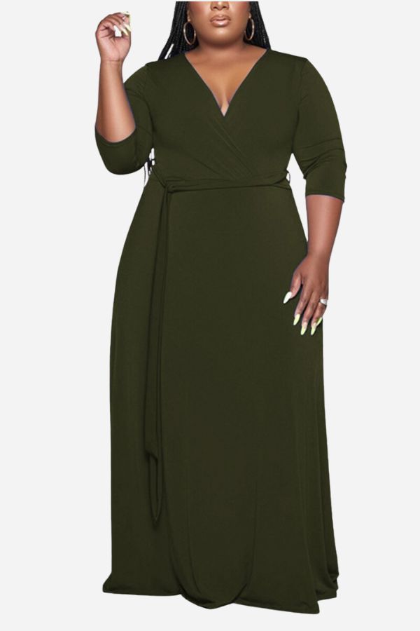 Elegant Plus Size Belted Dress
