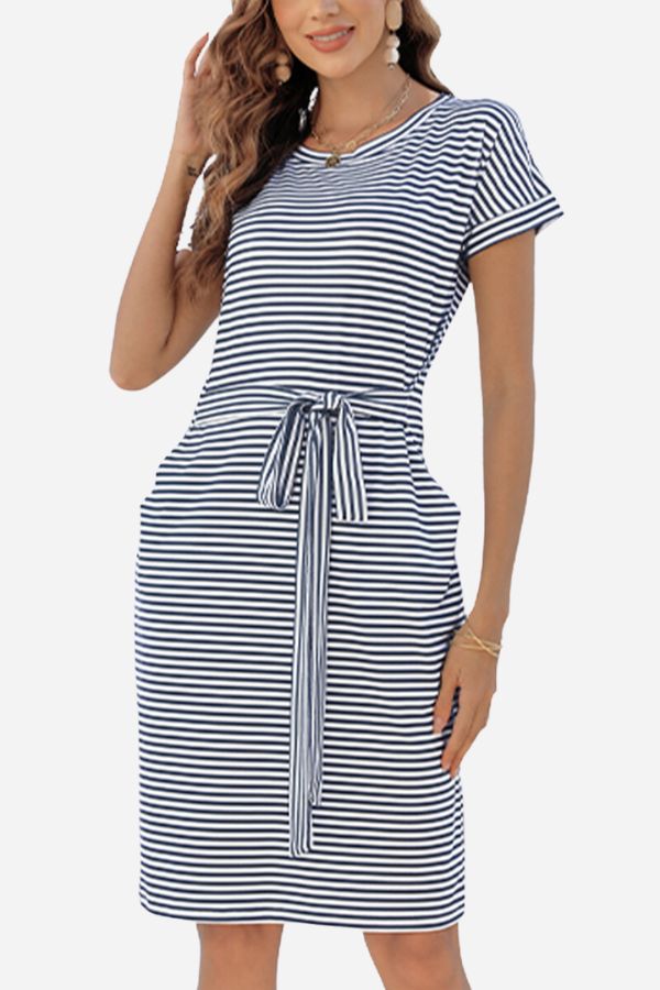 Airy Stripe Sheath Cotton Dress
